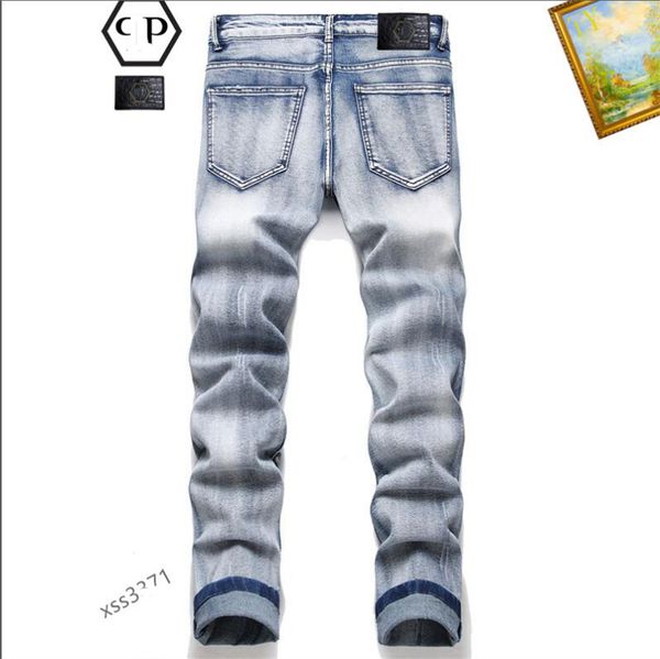 

2023 autumn new fashion retro hole jeans men pants cotton denim trouser male plus size jeans dropshipping ###, Blue