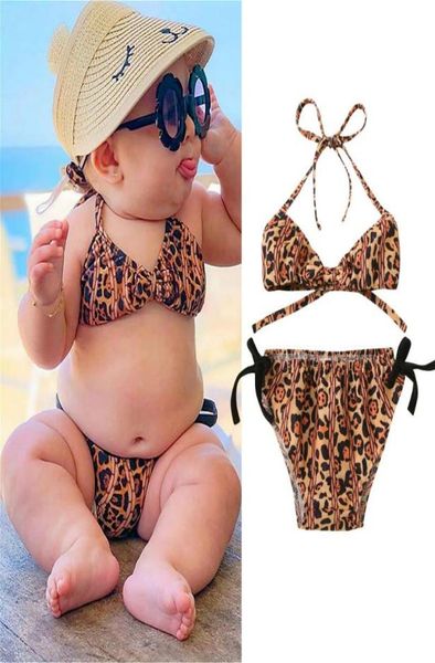 

onepieces 15y baby girls swimwear 2021 summer leopard halter kids bikini sets bathing suits children two piece beachwear3958092, Black