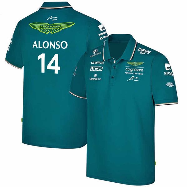 

2023 new formula one men's polo f1 team short sleeve aston martin 14 alonso driver racing motorsports breathable n79q, White;black