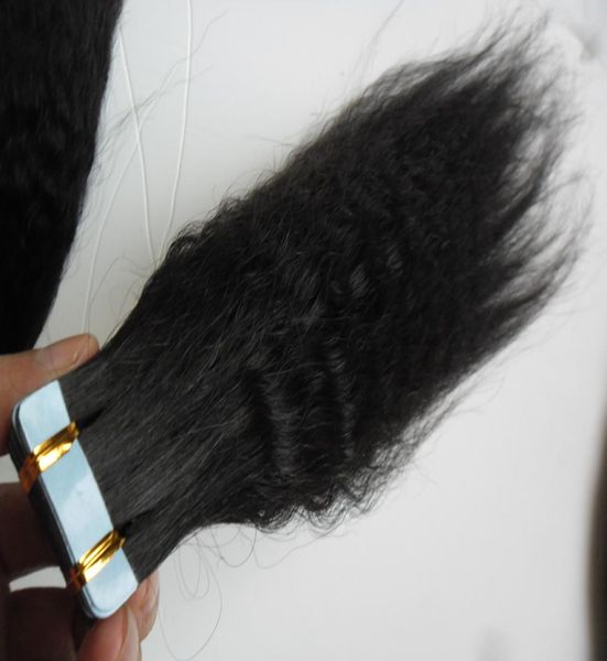 

kinky straight tape in hair extensions tape human hair remy seamless 10quot26quot coarse yaki tape in human hair extensions 45962959, Black