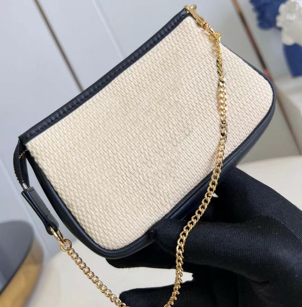 

designer natural cotton summer knit shoulder bags black letter and floral printing stitch leather baguette bags 24k light gold hardware chai