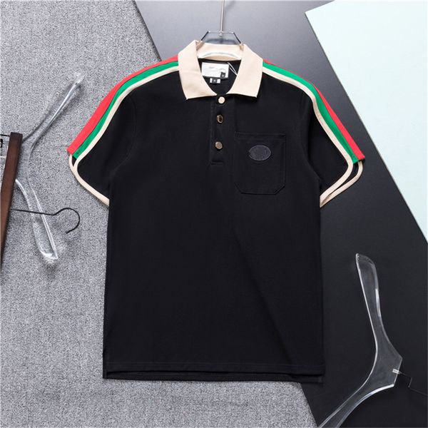 

tt designer men's tee new cotton crease resistant breathable t-shirt lapel commercial fashion casual print high-end polo short sleeve m, White;black