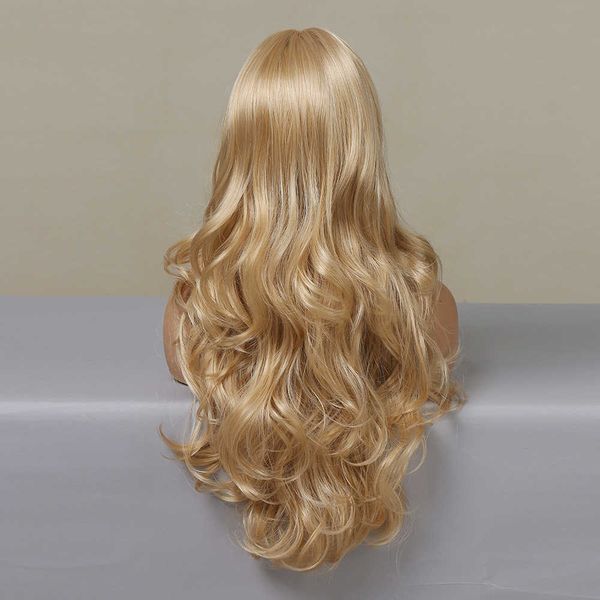 

nxy long wavy blonde synthetic wigs with bangs wigs for women daily cosplay natural hair high temperature fiber wig 230619, Black;brown