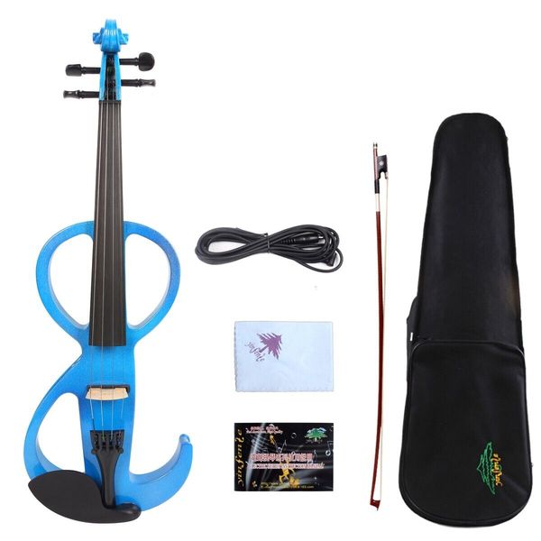 

yinfente blue electric silent violin 4/4 ebony parts case nice tone #ev11