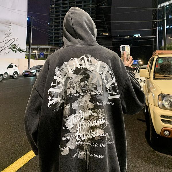 

men s polos harajuku men graphics hoodie vintage pattern print hooded sweatshirt loose fit hip hop pullover male roman alphabet y2k clothing, White;black