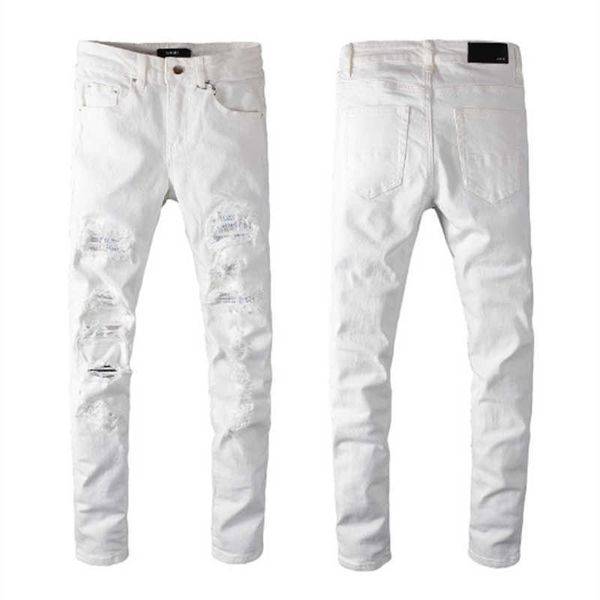 

jeans 2023 amirs mens jean pants designer pantsy style heavy industry washing water destroys holes rose red printing cable splicing blue 27-