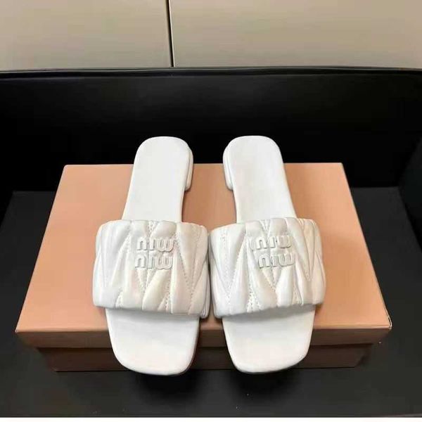 

high mius beach shoes women sandals slide designer family genuine leather women's 2023 summer new fashion square flat bottom slippers f