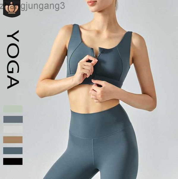 

2023 desginer alo yoga tankssports vest with front zipper closure high strength shockproof bra gathered double wear fitness bra, White