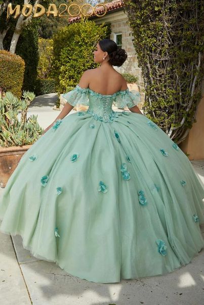 

mint green princess sweetheart quinceanera dresses lace corset bodice floral appliques prom sweet 15 robe cendrillon femme, Blue;red