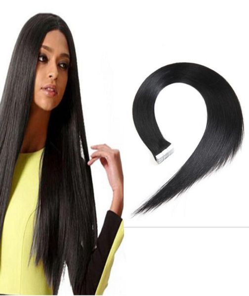 

whole brazilian straight tape in hair extensions 20pcs pu skin weft unprocessed human hair weaves9100420, Black