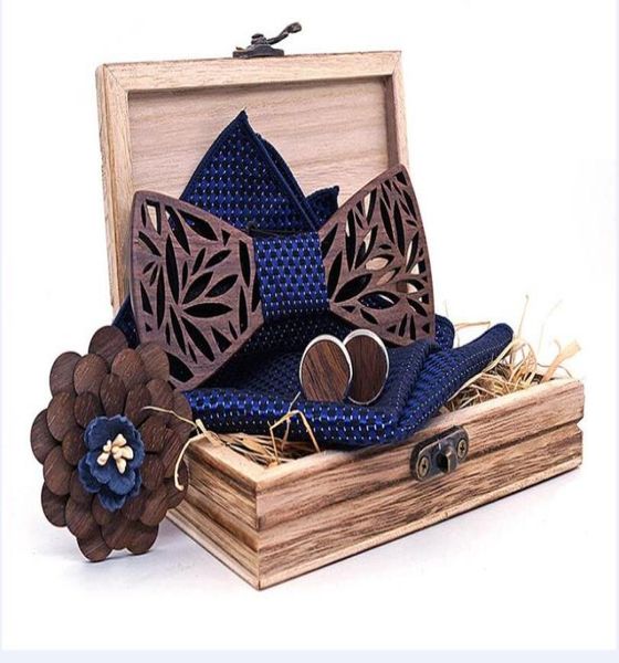 

wooden bow tie men hand carved hollow out wedding party man wood bow tie wooden bow tie cufflink chest flower square 4piece set g5752749, Red;black