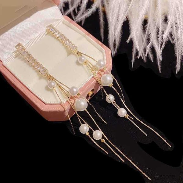

stud fashion big small crystal zircon pearl long drop earrings for women vintage statement wedding party jewelry gift pendient r230630, Golden;silver