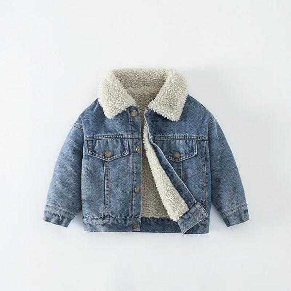 

coat children s denim jacket plush thickened baby winter clothes spring and autumn wear boys girls 230630, Blue;gray