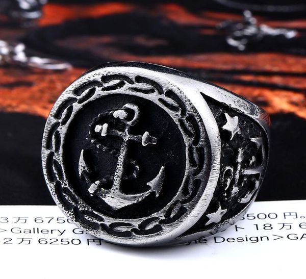 

316l stainless steel ring anchor biker men ring punk vintage finger gold anchor fashion jewelry1893223, Silver