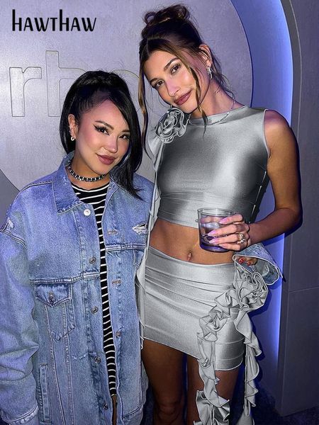 

two piece dress hawthaw women tank tos mini skirts party club sets outfits streetwear summer clothes wholesale items for business 230629, White