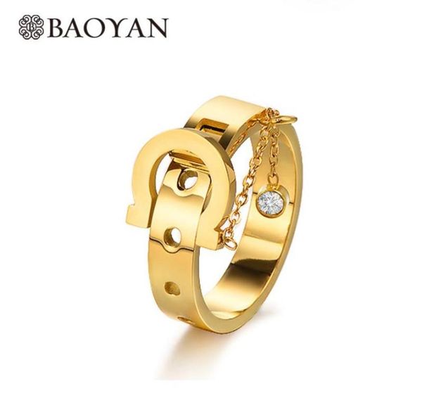 

cluster rings baoyan trendy belt buckle women ring boho punk titanium steel 2021 fashion jewelry gold stainless for men1114549, Golden;silver