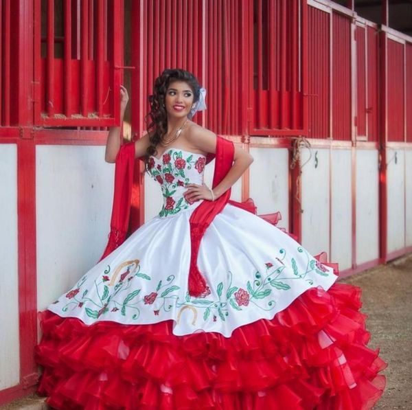 

2021 new hite and red tiered draped embroidery quinceanera dresses ball gown with laceup floor length prom party debutante sweet 5052718, Blue;red