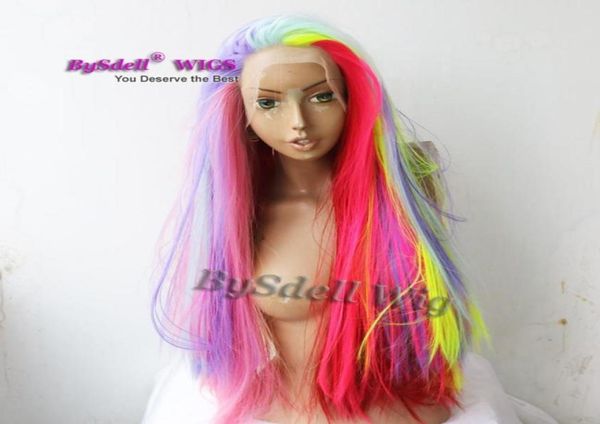 

colored hair wigs synthetic long straight highlight pink purple colorful hair lace front wig mermaid cosplay party pelucas wigs fo6267648, Black