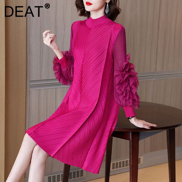 

urban dresses deat woman pleated midi dress ruffles mesh long sleeve half turtleneck vintage style elegant 2023 early autumn fashion 15ab262, White;black