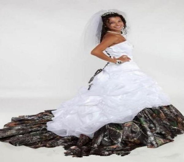 

vintage camo ball gown wedding dresses strapless appliques satin corset lace up back camouflage wedding bridal gowns sweep train4325166, White