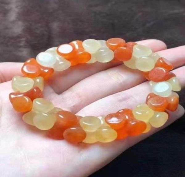 

10mm natural multicolor heart print jade stretch bracelet015468455, Black