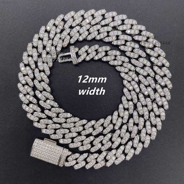 

hip hop necklace 12mm width fashion style s925 with vvs moissanite iced out diamond cuban link chain moissanite, Silver