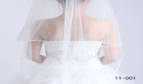 

2020 white ivory bridal veils twolayer tulle short perals wedding veil ribbon edge with comb 110018562423, Black