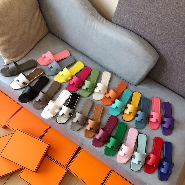 

luxury brand designer sandal leather women slippers flat fashion summer beach slip-on slipper lady slides slider with box and dust bag size, Black