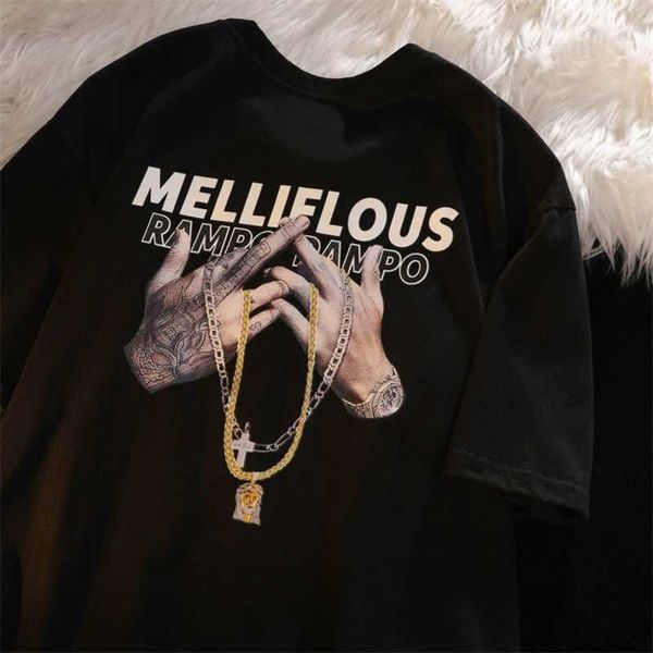 

american hip-hop retro t-shirt short sleeved men's ins trendy brand high street loose summer couple costume wear pure cotton t-shirt cl, White;black