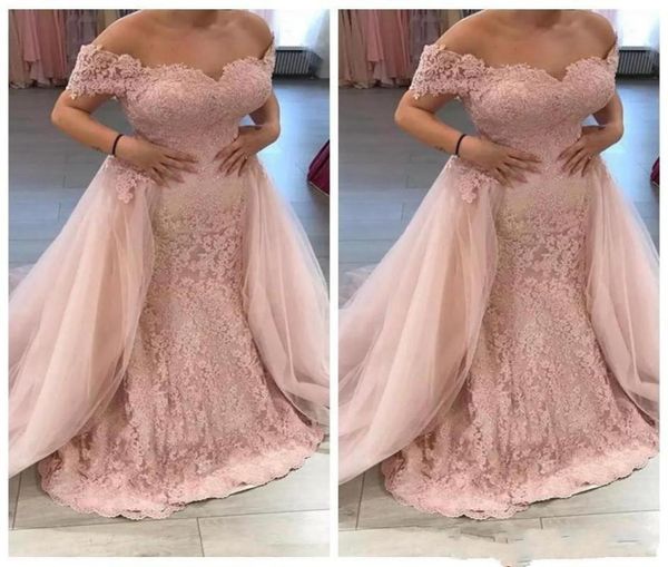 

2019 lace appliques mermaid prom dresses off shoulder evening gowns dubai saudi arabia long party dress with detachable train9027551, Black