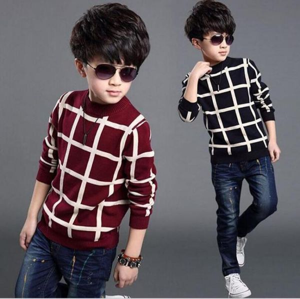 

2019 autumn winter england style classic plaid sweate kids boy plaid sweater coat children clothing baby jacquard cotton boys pull7145640, Blue