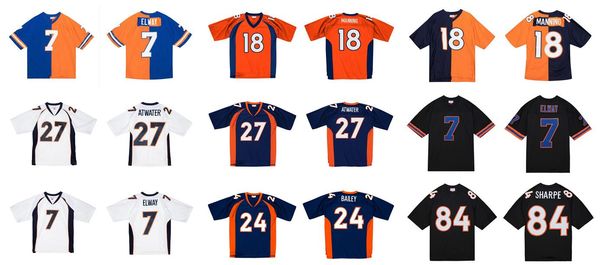 

stitched football jersey 18 peyton manning 7 john elway 30 terell davis 24 bailey 27 steve atwater 84 sharpe 1994-2006 blue mitchell & ness, Black;red