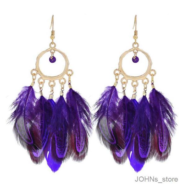 

stud ethnic purple feather earrings for women creative simple round beads gold dangle earrings femme r230630, Golden;silver