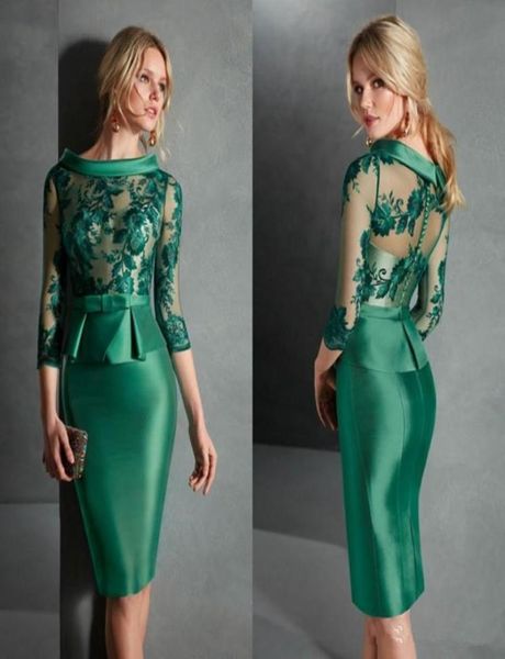 

short green mother of the bride groom dresses with sleeves 2019 lace peplum sheath kneelength women occasion wedding party guest 3354975, Black;red