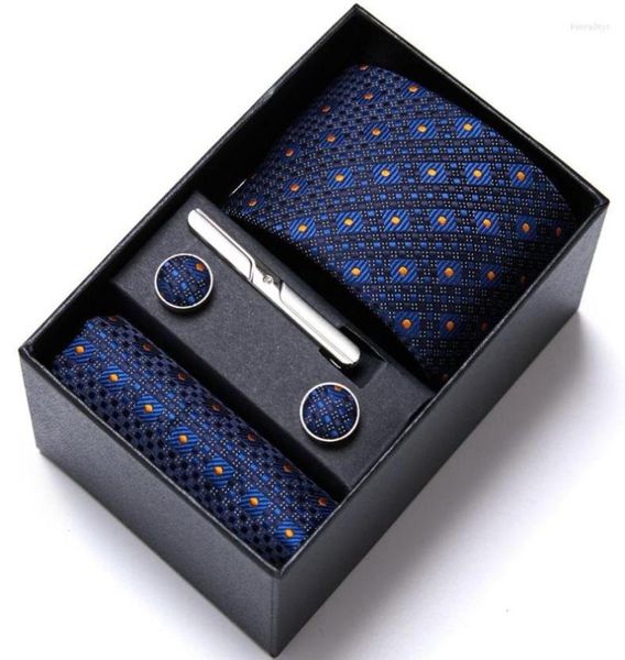 

bow ties gift box packing men necktie pocket square wedding mens silk tie set cufflinks clips1831320, Black;gray