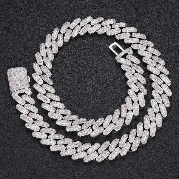 

iced out hip hop jewelry 10mm baguette cuban chain silver 925 moissanite lock cuban necklace cuban link chain