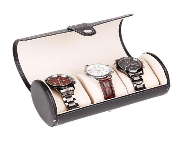 

lintimes new black color 3 slot watch box travel case wrist roll jewelry storage collector organizer13206555, Black;blue
