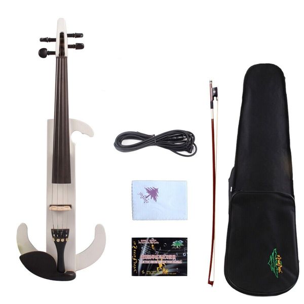 

white 4/4 electric silent violin solid wood body case nice tone #ev9
