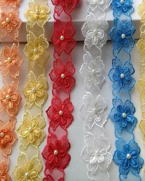 

15362 pearl flower soluble organza lace trim knitting wedding embroidered diy handmade patchwork ribbon sewing supplies craft2327142, Pink;blue