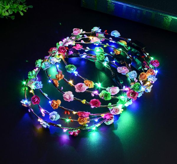 

22 styles flashing led hairbands strings glow flower crown headbands light party rave floral accessories garland luminous hair wre4183651, Slivery;white