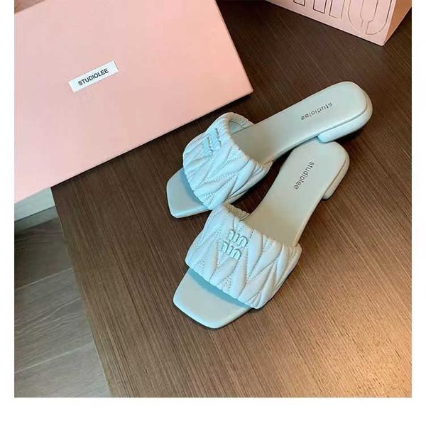 

slide new women mius designer sandals beach shoes family slippers for women's summer outwear mesh red flat bottom pleated casual mowa