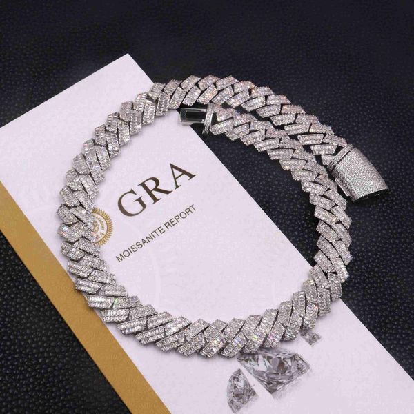 

pass diamond test 16mm wide 925 silver cuban link chain for mens gra moissanite diamond hip hop necklace bracelet