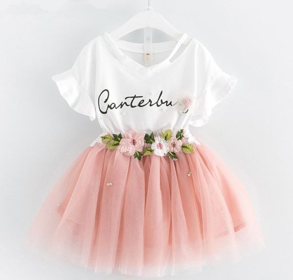 

kids girls clothing sets summer girls clothes white cartoon short sleeve tshirtveil dress 2pcs5758748