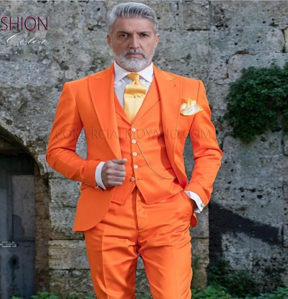 

fashion orange groom tuxedos peak lapel groomsmen mens wedding dress excellent man jacket blazer 3 piece suitjacketpantsvestti8271605, Black;gray