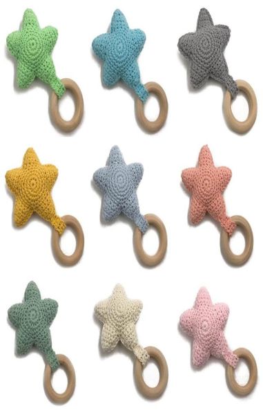 

baby rattle bells crochet knitted star baby play gym baby teething wooden ring teether pendant for kids gift toys1580558