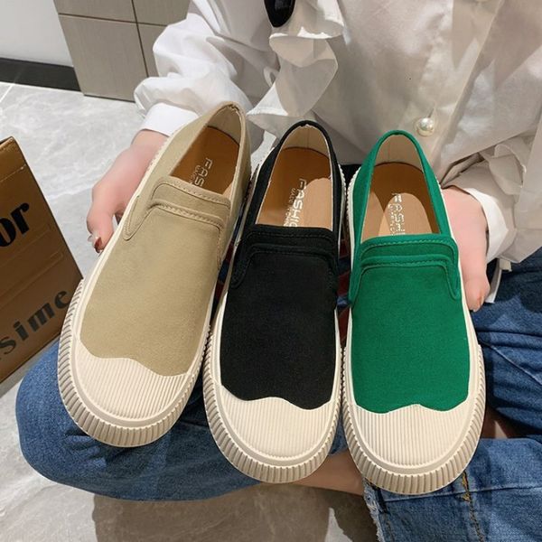 

dress shoes thick soled canvas loafer shoes for women's design sense board shoes biscuit shoes color matching slip on flats casual loaf, Black