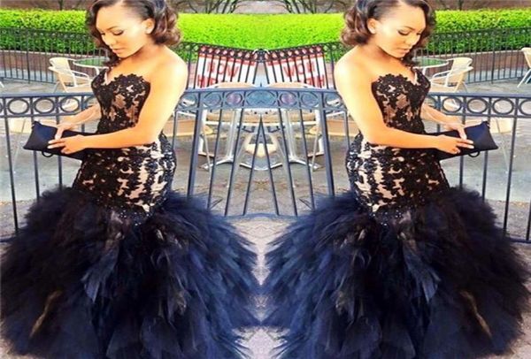 

black mermaid prom dresses sweetheart beads sleeveless black lace appliques evening gowns tiered skirts sheath plus size party gow4609649