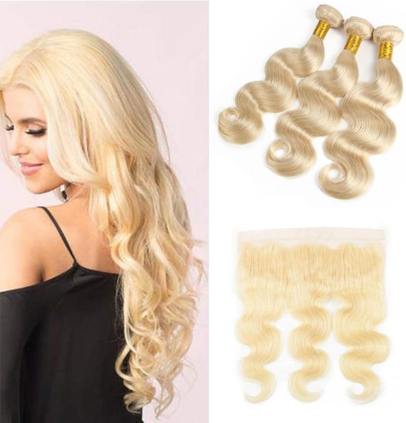 

brazilian virgin hair 613 blonde 3 bundles with frontal closure lace frontal and bundles body wave hair weave and frontal6393798, Black;brown