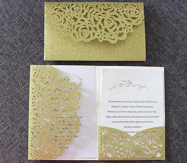

luxury glitter gold wedding invitations transparent envelop personalized inserts rose laser cutting party pocket invitno inner no7785816, Black