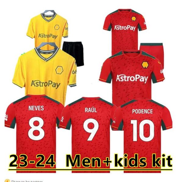 

4xl 23 24 wolverhampton wolves podence soccer jerseys semedo neves raul adama fabio silva podence j.otto 2023 2024 men kids kit add socks fu, Black;yellow